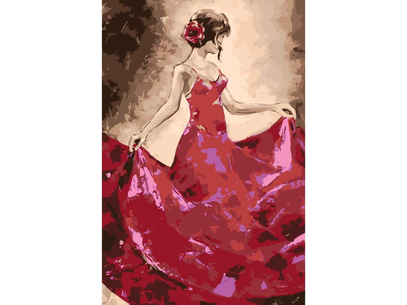 MALUJEŠ Malování podle čísel - TANEČNICE V NÁDHERNÝCH ČERVENÝCH ŠATECH Rozměr: 60x80 cm, Rámování: bez rámu a bez vypnutí plátna