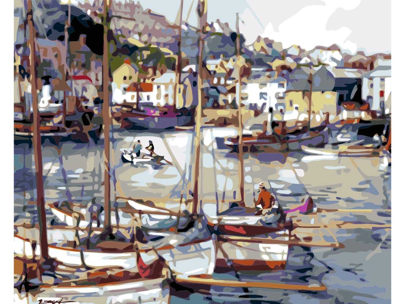 MALUJEŠ Malování podle čísel - PŘÍSTAV ILFRACOMBE - IBD LICENSING UK Rozměr: 80x100 cm, Rámování: bez rámu a bez vypnutí plátna