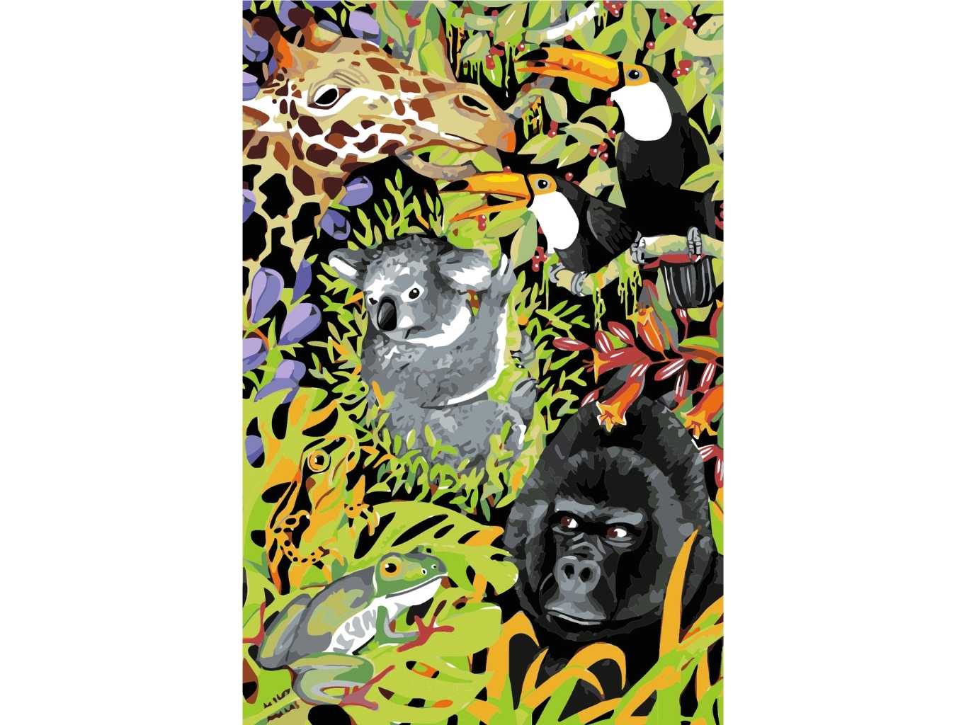 MALUJEŠ Malování podle čísel - ZVÍŘATA Z DŽUNGLE - LESLEY HALLAS / IBD LICENSING UK Rozměr: 80x120 cm, Rámování: vypnuté plátno na rám