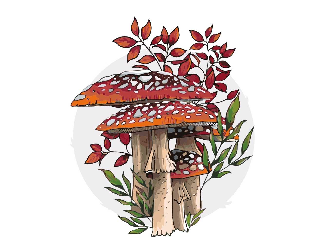 MALUJEŠ Malování podle čísel - AGNIESZKA MLECZEK - MOCHOMŮRKA - VŠICHNI POHROMADĚ Rozměr: 30x40 cm, Rámování: bez rámu a bez vypnutí plátna
