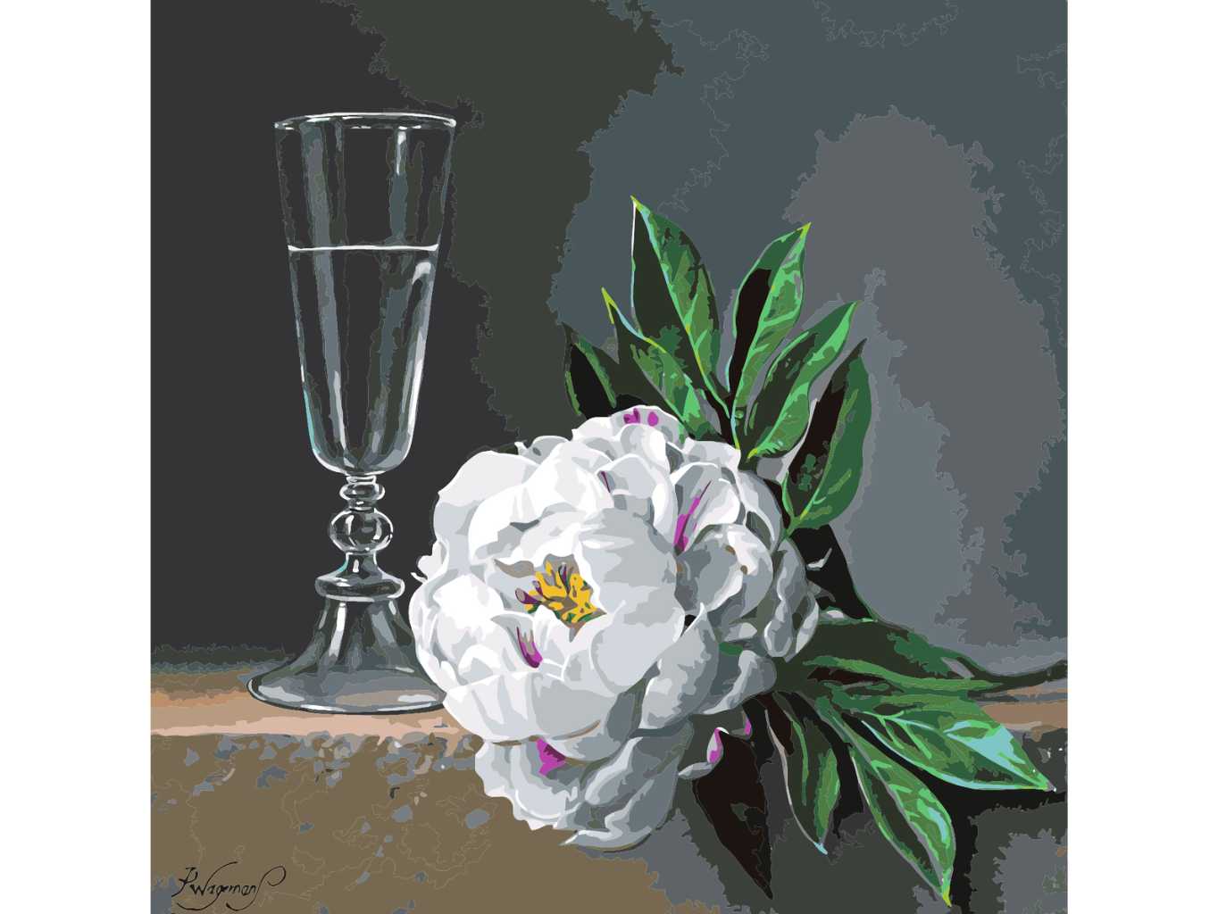 MALUJEŠ Malování podle čísel - PIETER WAGEMANS - PIVOŇKA SE SKLENĚNOU VÁZOU Rozměr: 50x50 cm, Rámování: bez rámu a bez vypnutí plátna