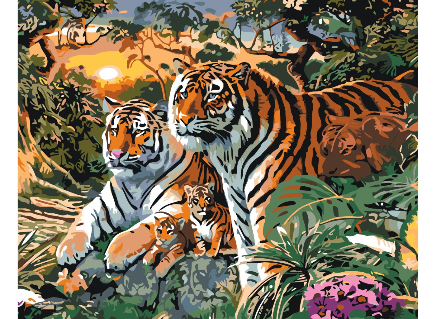MALUJEŠ Malování podle čísel - TYGŘÍ RODINKA Rozměr: 80x100 cm, Rámování: bez rámu a bez vypnutí plátna
