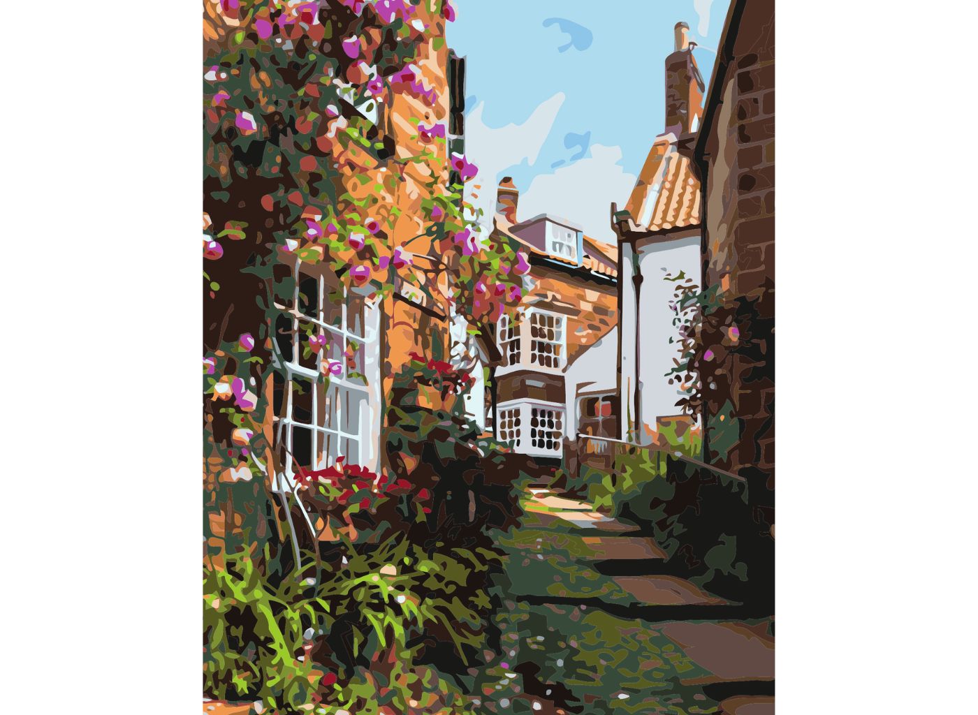 MALUJEŠ Malování podle čísel - TATIANA HEPPLEWHITE - ANGLICKÁ ULIČKA V ROBIN HOODS BAY Rozměr: 40x50 cm, Rámování: vypnuté plátno na rám