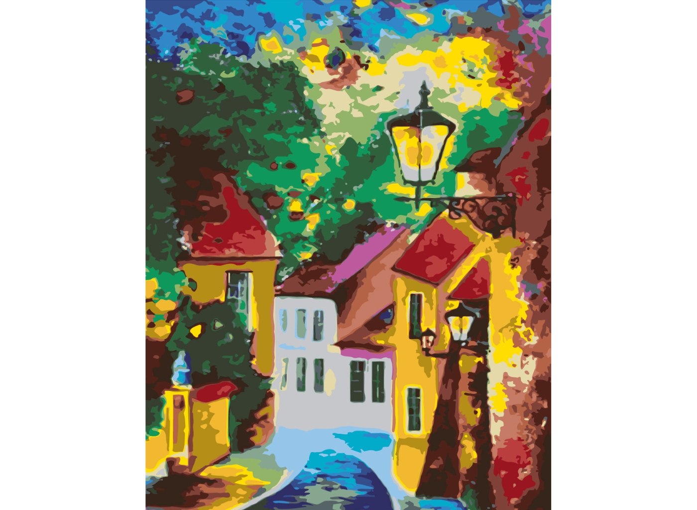MALUJEŠ Malování podle čísel - MEZI DOMKY Rozměr: 60x80 cm, Rámování: bez rámu a bez vypnutí plátna