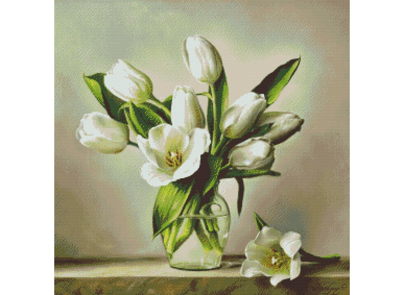 MALUJEŠ Diamantové malování - PIETER WAGEMANS - BÍLÉ TULIPÁNY VE VÁZE Rozměr: 50x50 cm, Rámování: vypnuté plátno na rám