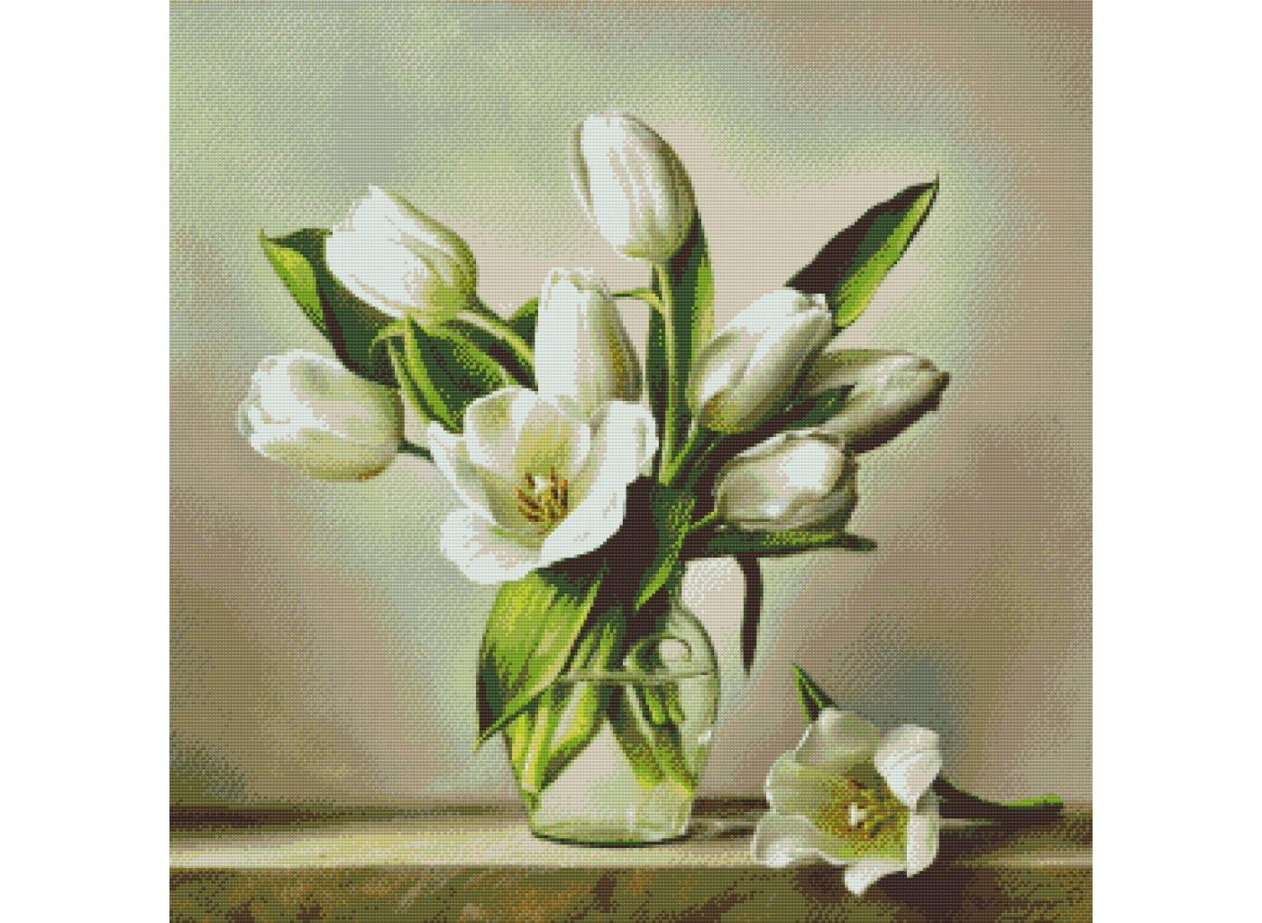 Levně Diamantové malování - PIETER WAGEMANS - BÍLÉ TULIPÁNY VE VÁZE Rozměr: 50x50 cm, Rámování: bez rámu a bez vypnutí plátna