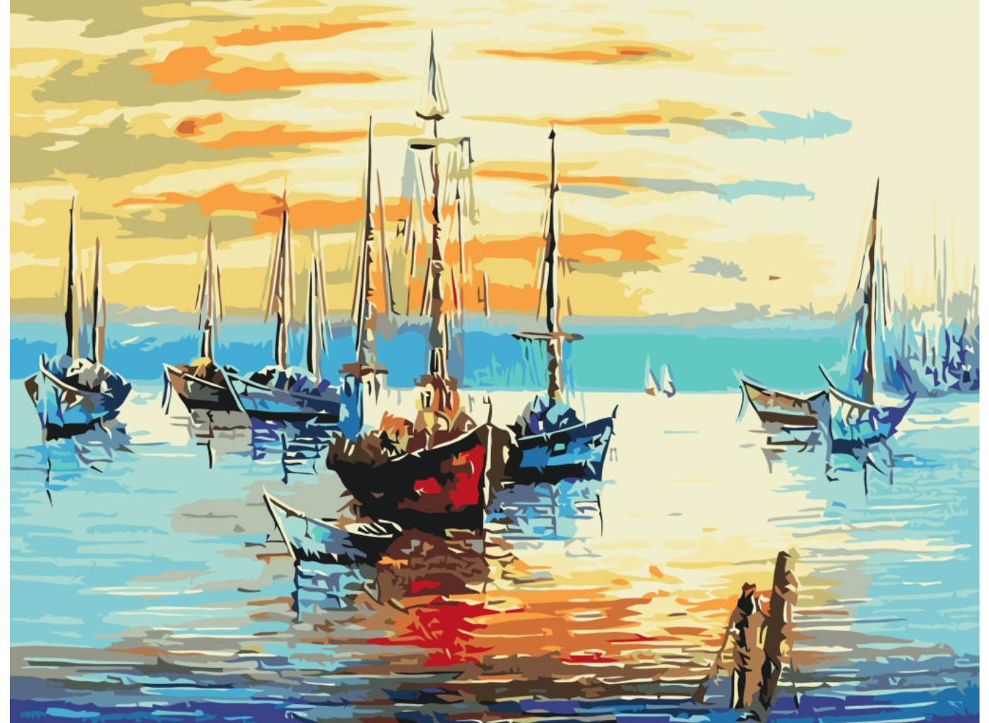 MALUJEŠ Malování podle čísel - LOĎKY PŘI VÝCHODU SLUNCE Rozměr: 40x50 cm, Rámování: bez rámu a bez vypnutí plátna