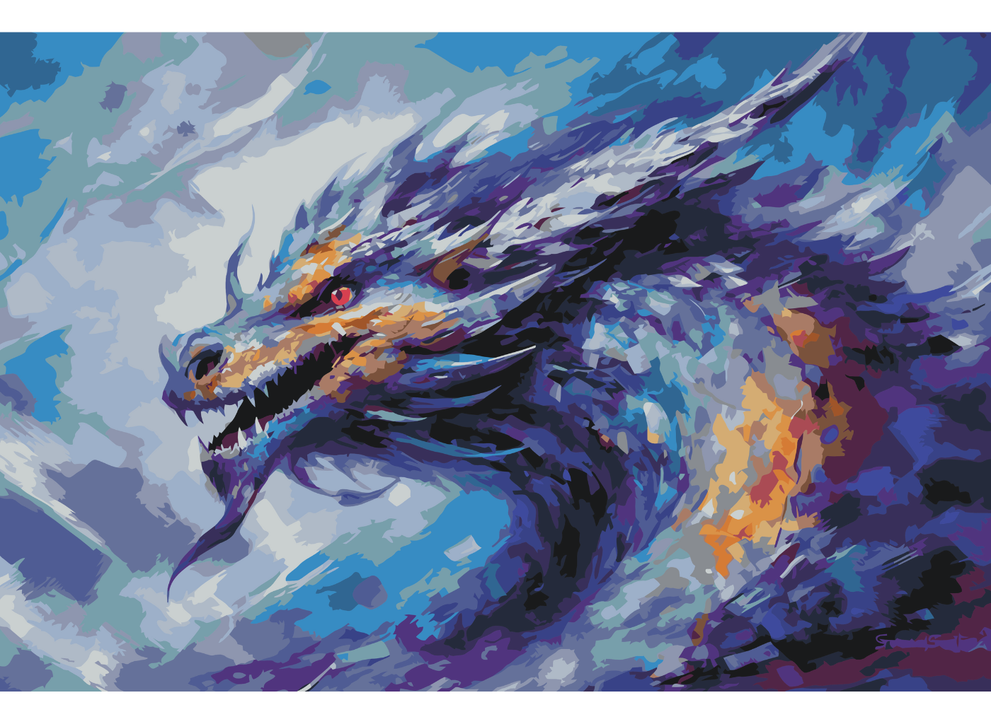 MALUJEŠ Malování podle čísel - DRAK Rozměr: 40x60 cm, Rámování: bez rámu a bez vypnutí plátna