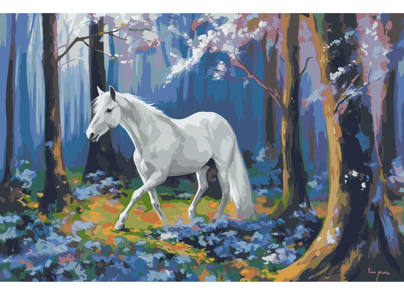 MALUJEŠ Malování podle čísel - JEDNOROŽEC V ROZKVETLÉM LESE II Rozměr: 60x80 cm, Rámování: bez rámu a bez vypnutí plátna
