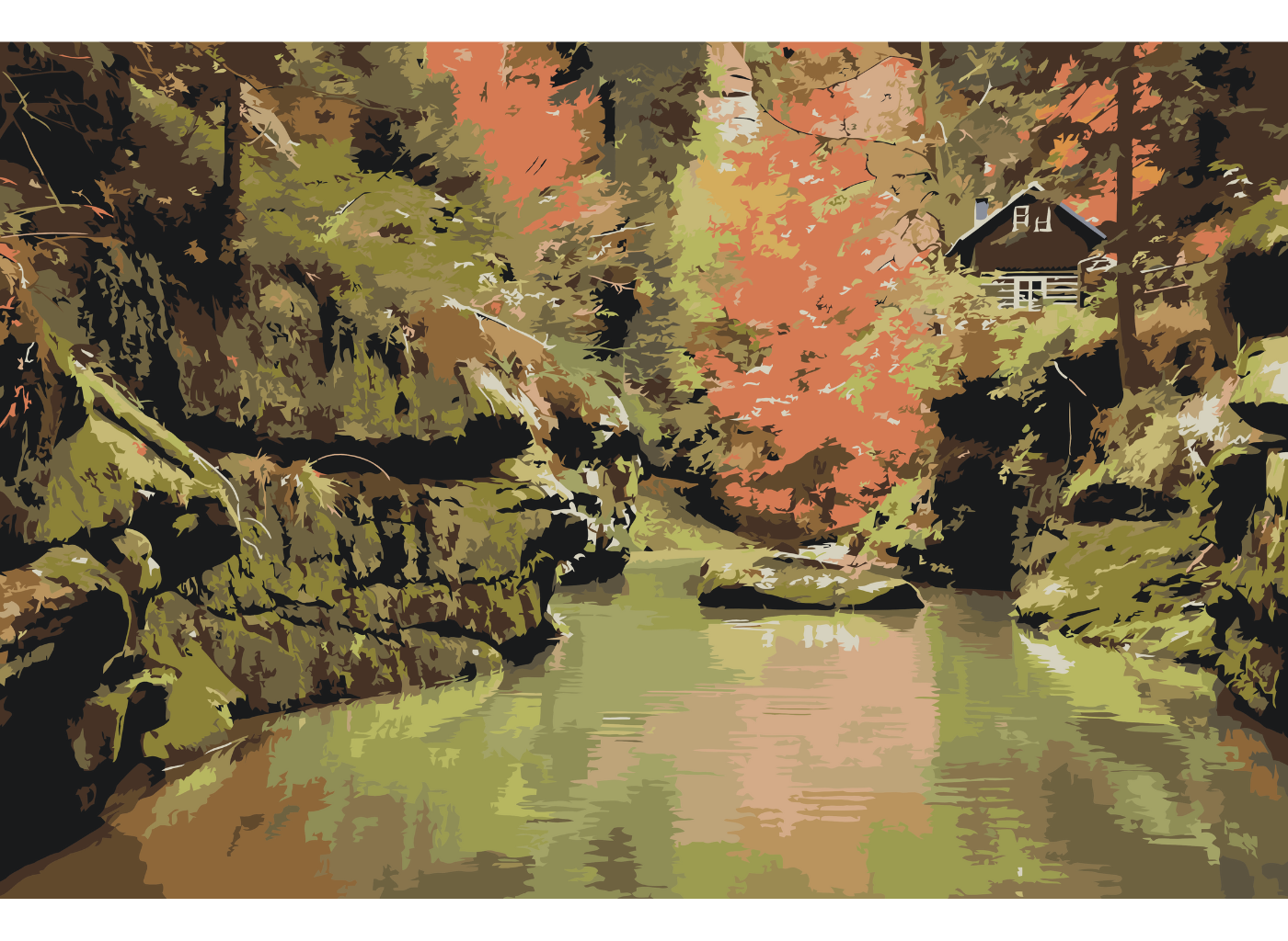 MALUJEŠ Malování podle čísel - NA PODZIM V LESE by LOUISE ART Rozměr: 40x60 cm, Rámování: bez rámu a bez vypnutí plátna