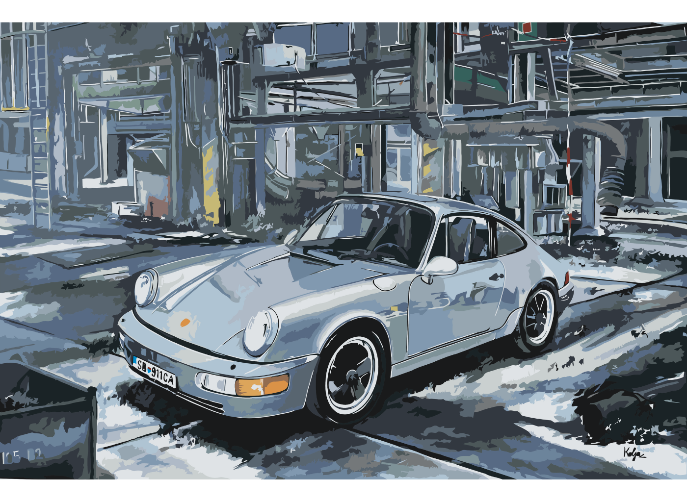 MALUJEŠ Malování podle čísel - KOLJA - PORSCHE V TOVÁRNĚ Rozměr: 60x80 cm, Rámování: bez rámu a bez vypnutí plátna