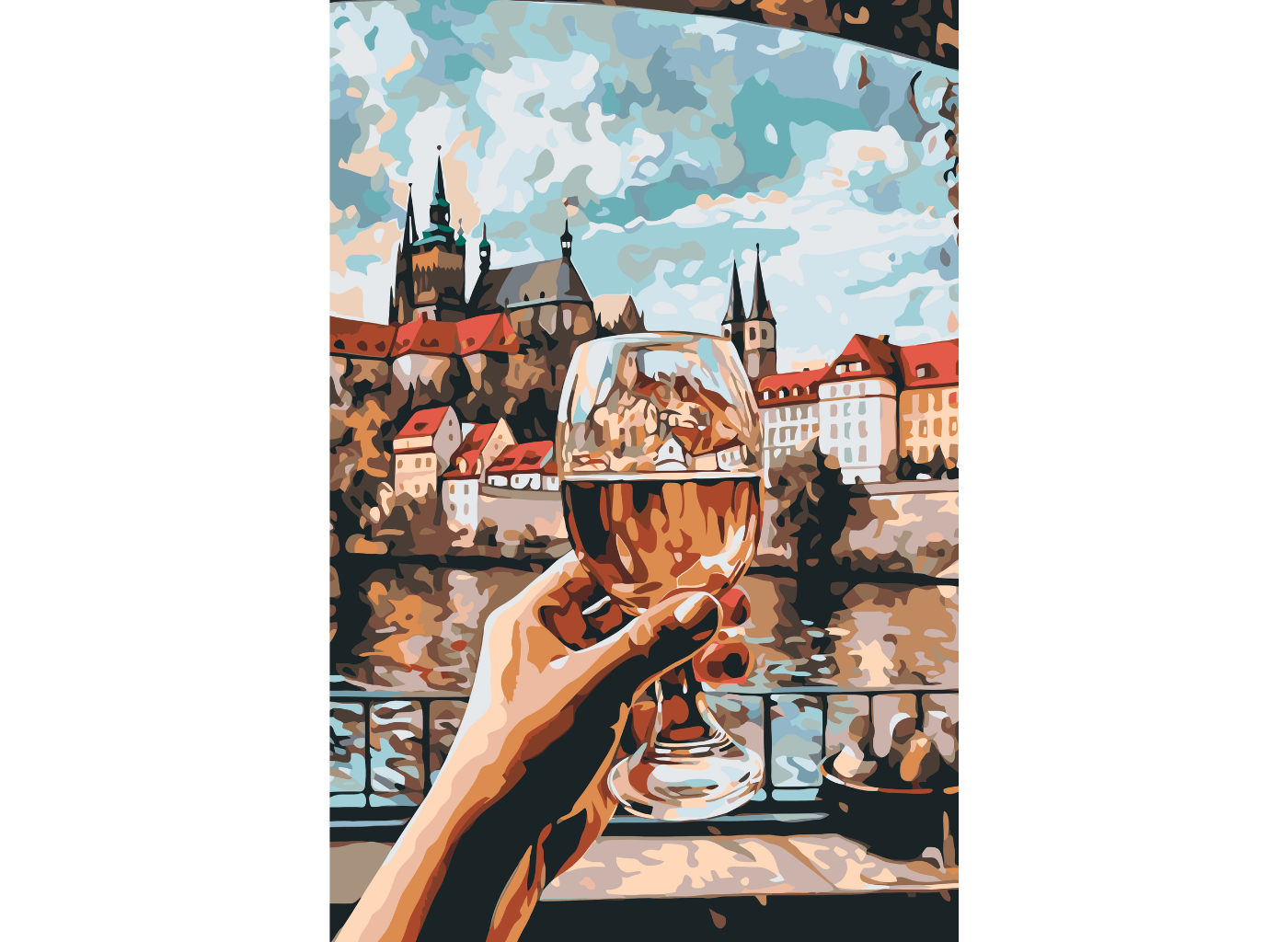 MALUJEŠ Malování podle čísel - SKLENKA VÍNA V PRAZE Rozměr: 40x60 cm, Rámování: bez rámu a bez vypnutí plátna