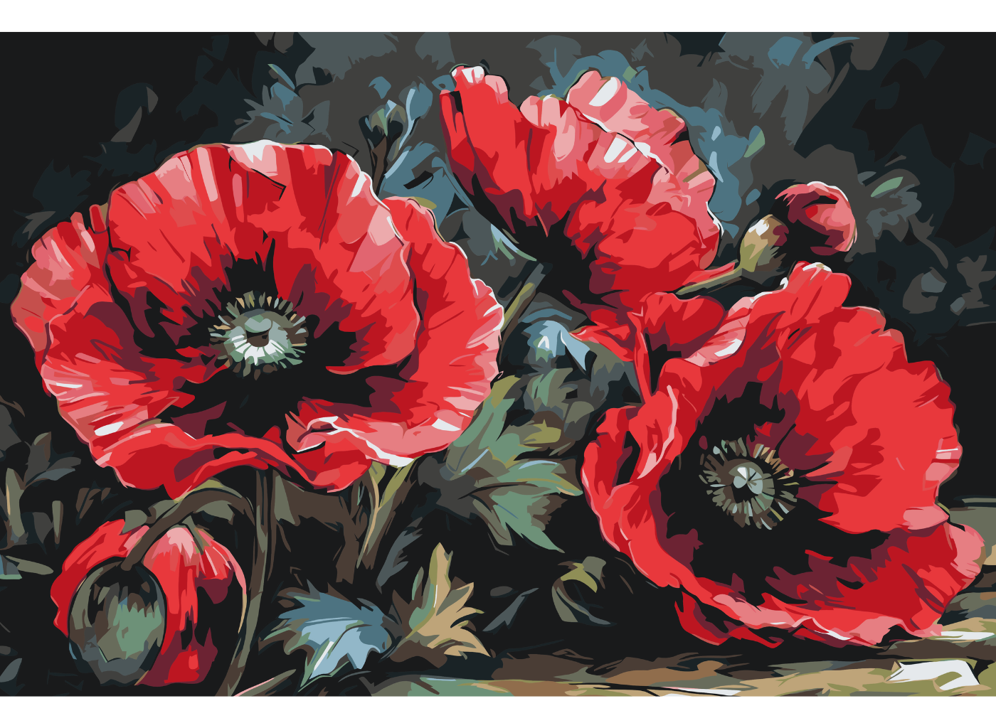 MALUJEŠ Malování podle čísel - KVĚTY ČERVENÝCH VLČÍCH MÁKŮ I Rozměr: 40x60 cm, Rámování: vypnuté plátno na rám