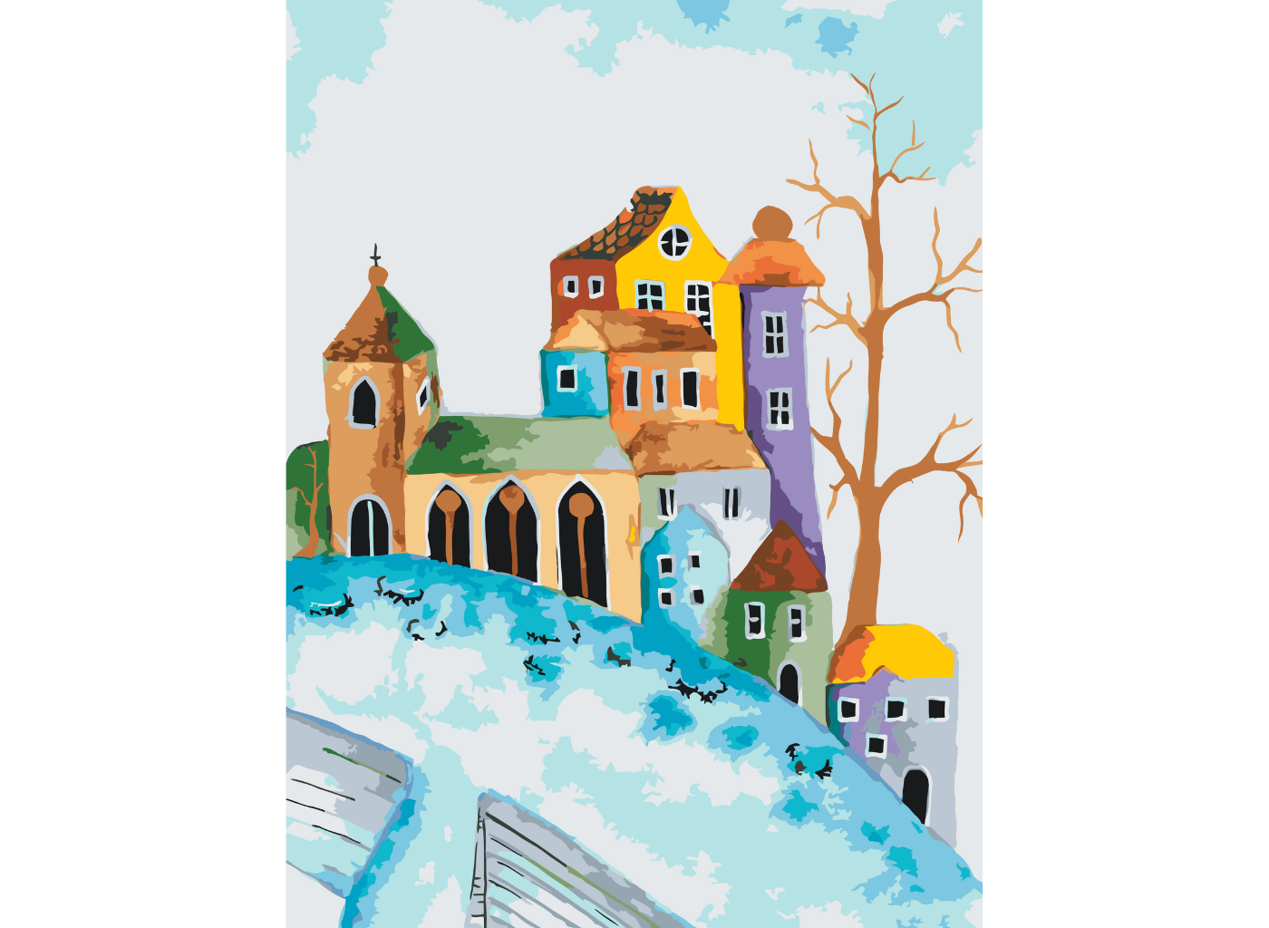 MALUJEŠ Malování podle čísel - KATEŘINA MAREYI - BAREVNÉ DOMEČKY I Rozměr: 80x100 cm, Rámování: bez rámu a bez vypnutí plátna