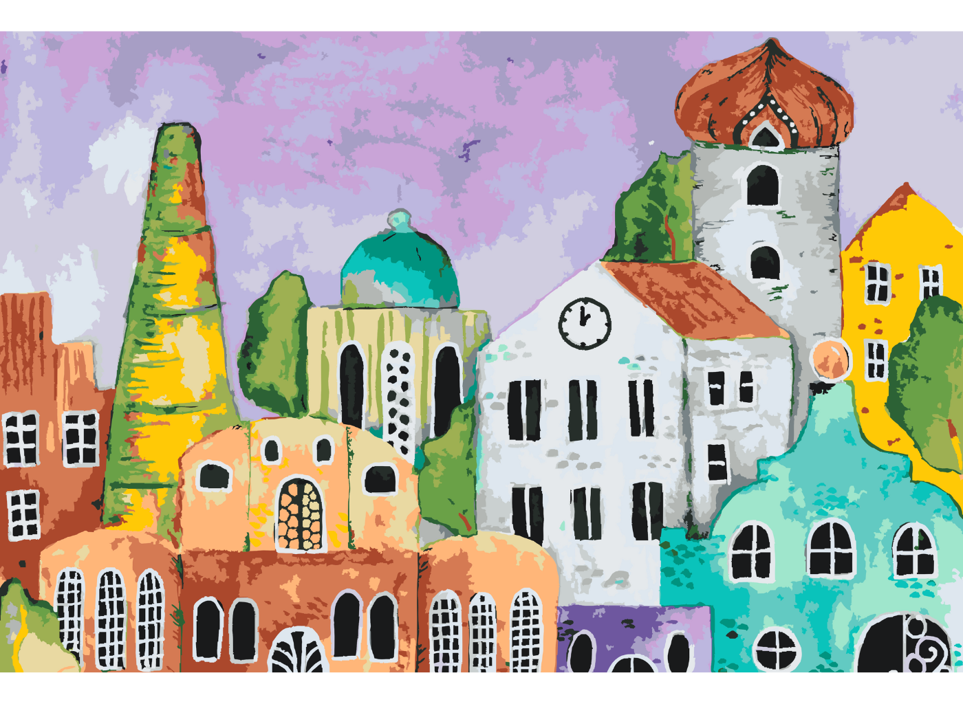 MALUJEŠ Malování podle čísel - KATEŘINA MAREYI - BAREVNÉ DOMEČKY II Rozměr: 60x80 cm, Rámování: bez rámu a bez vypnutí plátna