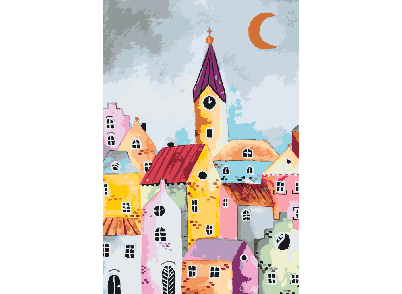 MALUJEŠ Malování podle čísel - KATEŘINA MAREYI - BAREVNÉ DOMEČKY III Rozměr: 80x100 cm, Rámování: bez rámu a bez vypnutí plátna