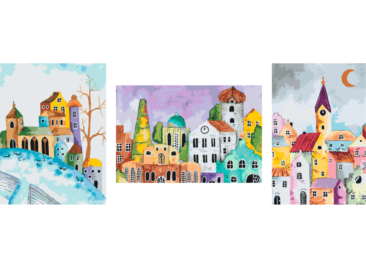 MALUJEŠ Malování podle čísel - KATEŘINA MAREYI - SET BAREVNÉ DOMEČKY Rozměr: 80x100 cm, Rámování: bez rámu a bez vypnutí plátna