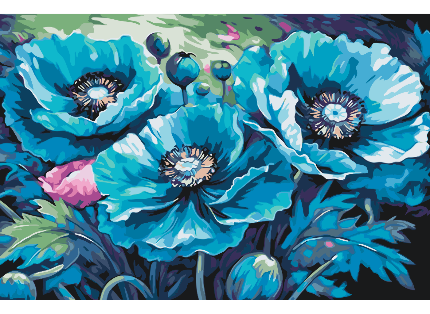 MALUJEŠ Malování podle čísel - KVĚTY MODRÝCH VLČÍCH MÁKŮ II Rozměr: 40x60 cm, Rámování: bez rámu a bez vypnutí plátna