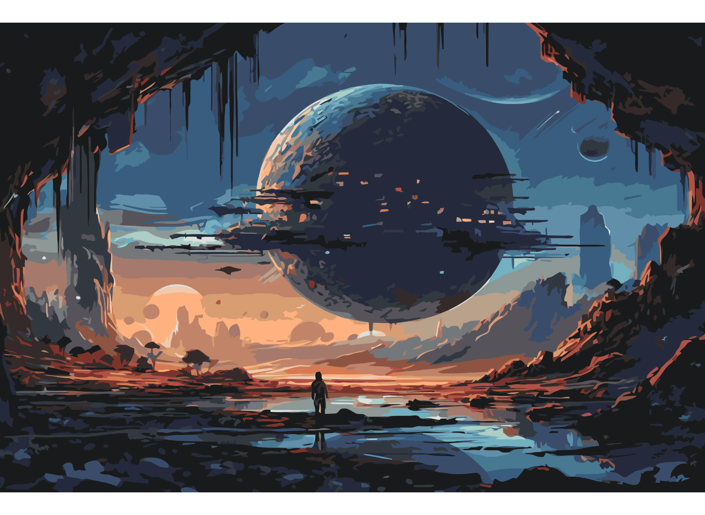 MALUJEŠ Malování podle čísel - OSÍDLENÁ PLANETA Rozměr: 80x120 cm, Rámování: vypnuté plátno na rám
