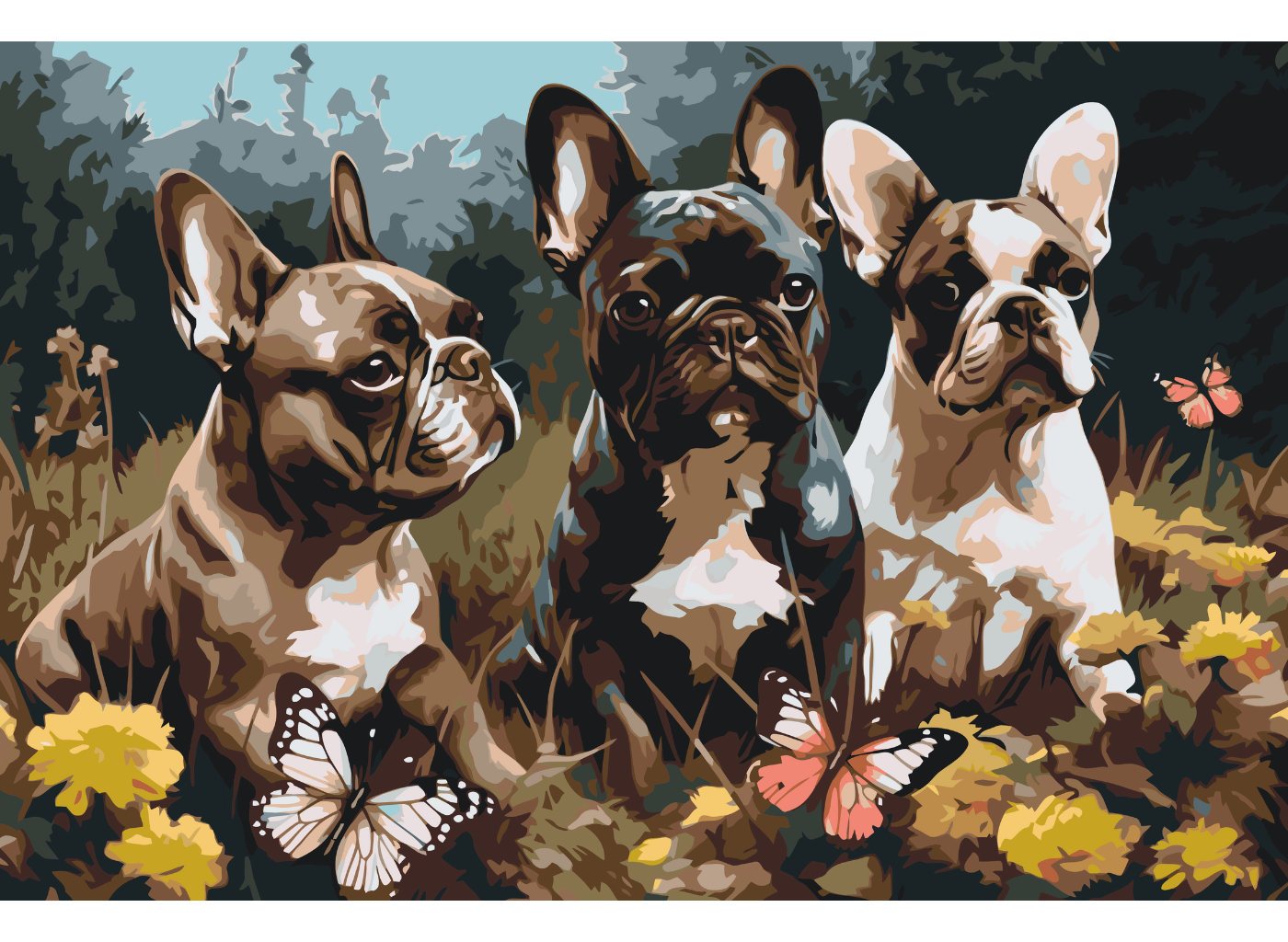 MALUJEŠ Malování podle čísel - FRANCOUZŠTÍ BULDOČCI Rozměr: 40x60 cm, Rámování: bez rámu a bez vypnutí plátna