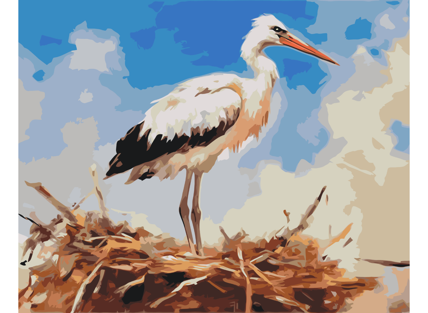 MALUJEŠ Malování podle čísel - ČÁP V HNÍZDĚ Rozměr: 30x40 cm, Rámování: bez rámu a bez vypnutí plátna