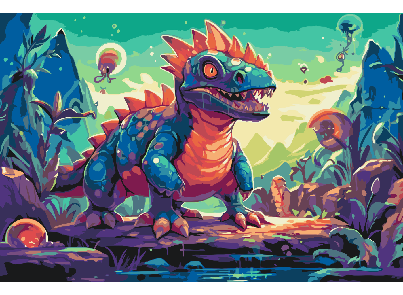 MALUJEŠ Malování podle čísel - DINOSAURUS Rozměr: 80x120 cm, Rámování: vypnuté plátno na rám