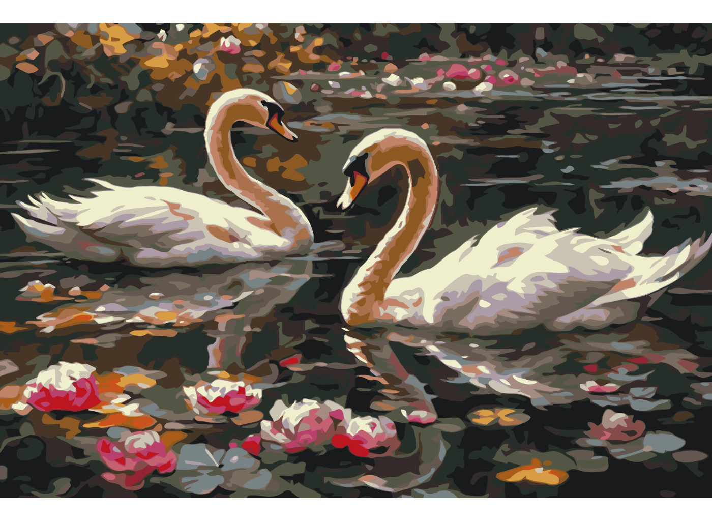 MALUJEŠ Malování podle čísel - LABUTĚ MEZI LEKNÍNY Rozměr: 60x80 cm, Rámování: bez rámu a bez vypnutí plátna