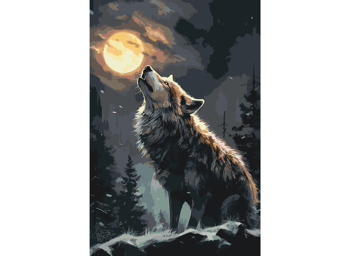 MALUJEŠ Malování podle čísel - VLK A ÚPLNĚK Rozměr: 80x120 cm, Rámování: vypnuté plátno na rám
