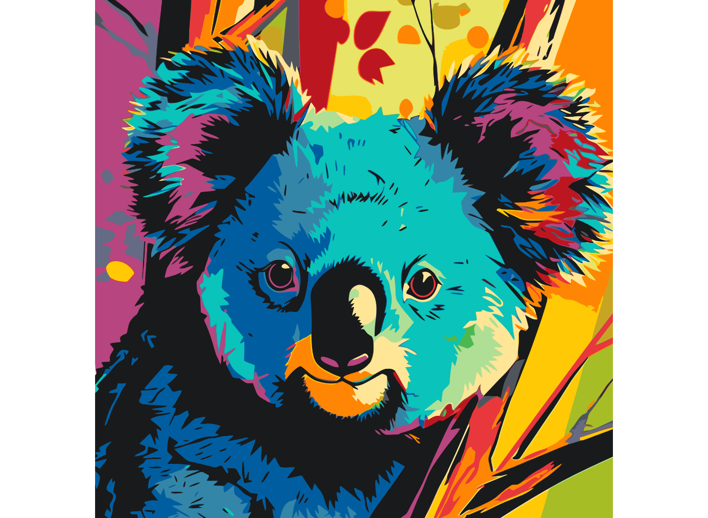 MALUJEŠ Malování podle čísel - BAREVNÁ KOALA Rozměr: 80x80 cm, Rámování: bez rámu a bez vypnutí plátna