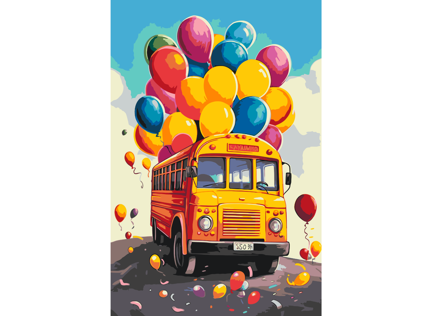 MALUJEŠ Malování podle čísel - ŠKOLNÍ AUTOBUS Rozměr: 60x80 cm, Rámování: vypnuté plátno na rám
