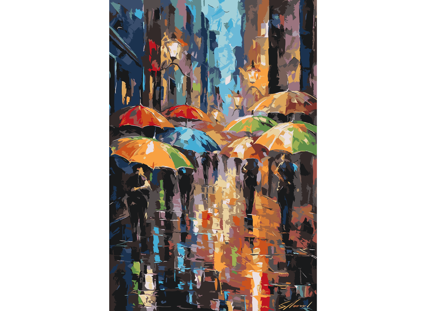 MALUJEŠ Malování podle čísel - DEŠTNÍKY NA ULICI Rozměr: 40x60 cm, Rámování: vypnuté plátno na rám