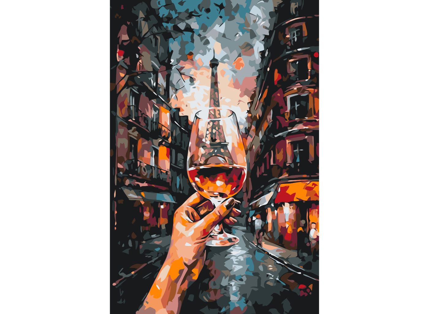 MALUJEŠ Malování podle čísel - SKLENKA VÍNA NA ULICI V PAŘÍŽI Rozměr: 80x120 cm, Rámování: vypnuté plátno na rám