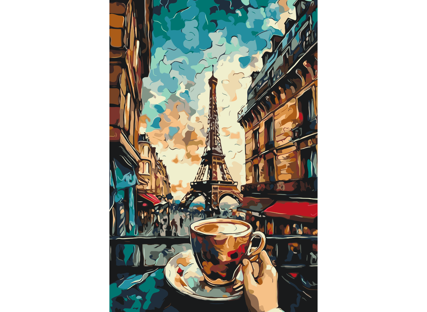 MALUJEŠ Malování podle čísel - ŠÁLEK KÁVY V PAŘÍŽI Rozměr: 80x120 cm, Rámování: vypnuté plátno na rám