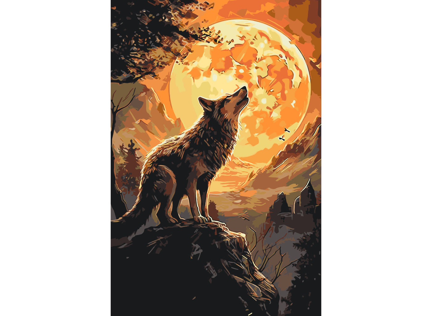 MALUJEŠ Malování podle čísel - VLK A ZÁŘIVÝ ÚPLNĚK Rozměr: 40x60 cm, Rámování: vypnuté plátno na rám