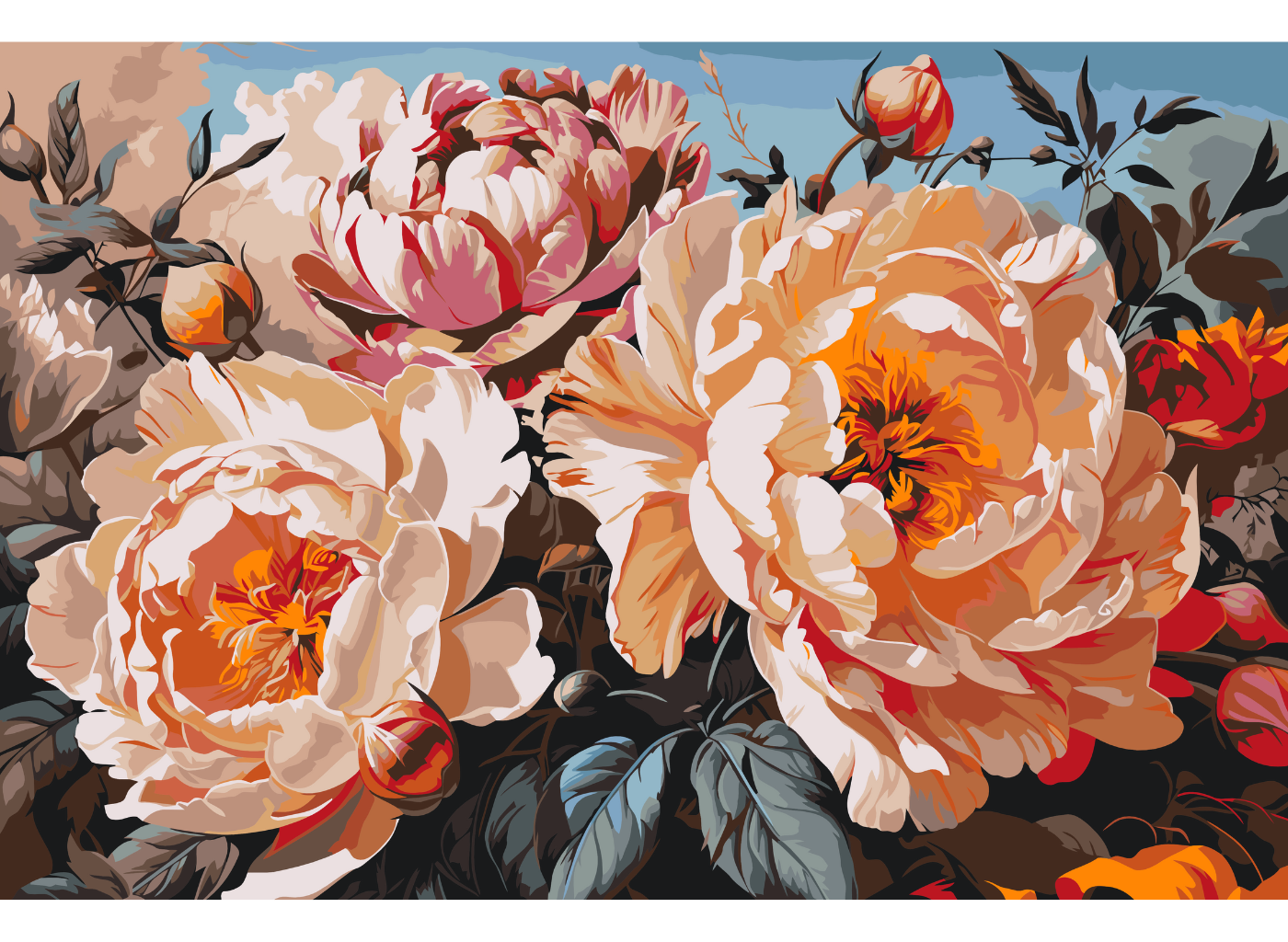 MALUJEŠ Malování podle čísel - BAREVNÉ PIVOŇKY Rozměr: 80x120 cm, Rámování: bez rámu a bez vypnutí plátna