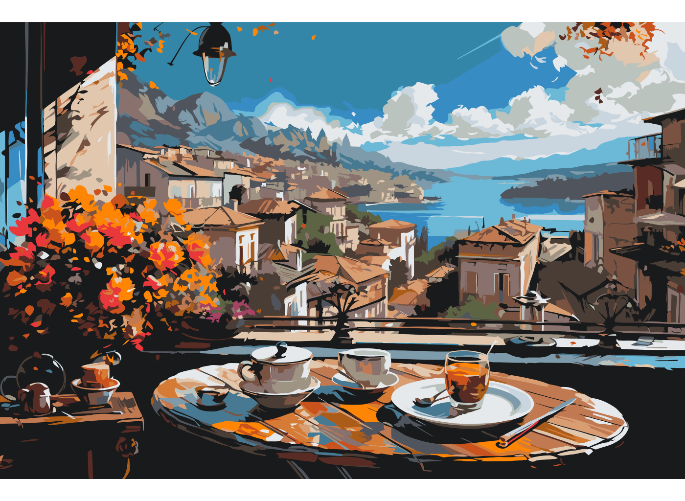 MALUJEŠ Malování podle čísel - NA BALKÓNĚ S NÁDHERNÝM VÝHLEDEM Rozměr: 80x120 cm, Rámování: vypnuté plátno na rám