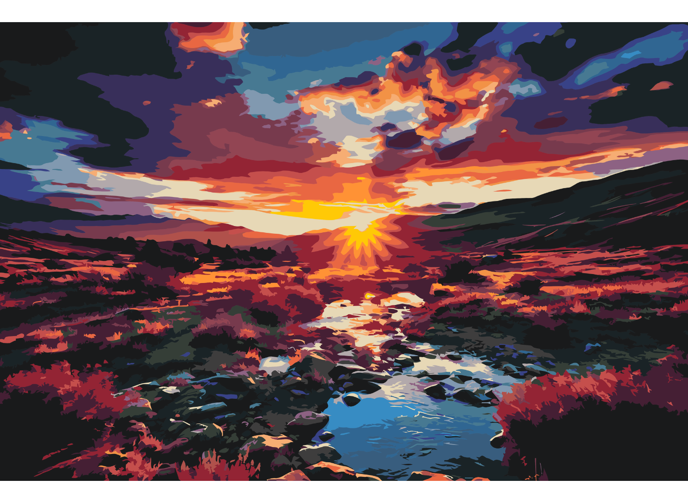 MALUJEŠ Malování podle čísel - ROMANTICKÝ VÝCHOD SLUNCE Rozměr: 40x60 cm, Rámování: bez rámu a bez vypnutí plátna