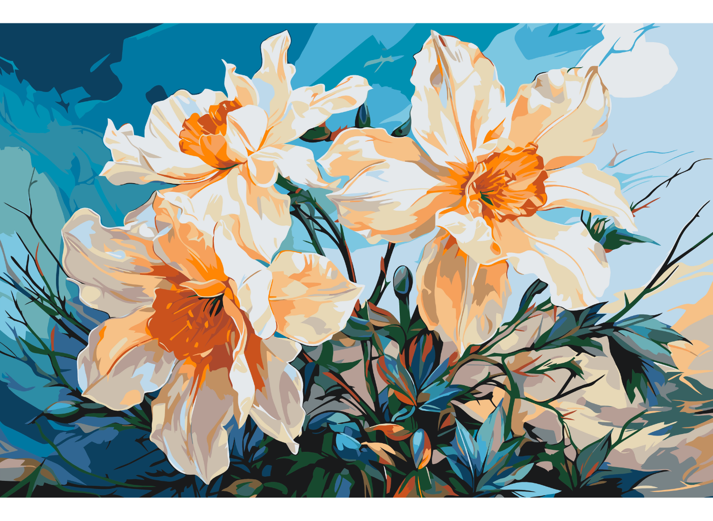 MALUJEŠ Malování podle čísel - KVĚTY PROZÁŘENÉ SLUNCEM Rozměr: 80x120 cm, Rámování: vypnuté plátno na rám