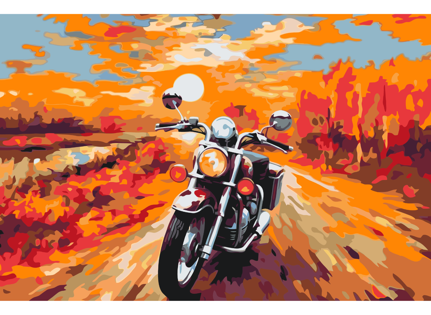 MALUJEŠ Malování podle čísel - PODZIMNÍ TOULKY NA MOTORCE Rozměr: 60x80 cm, Rámování: bez rámu a bez vypnutí plátna