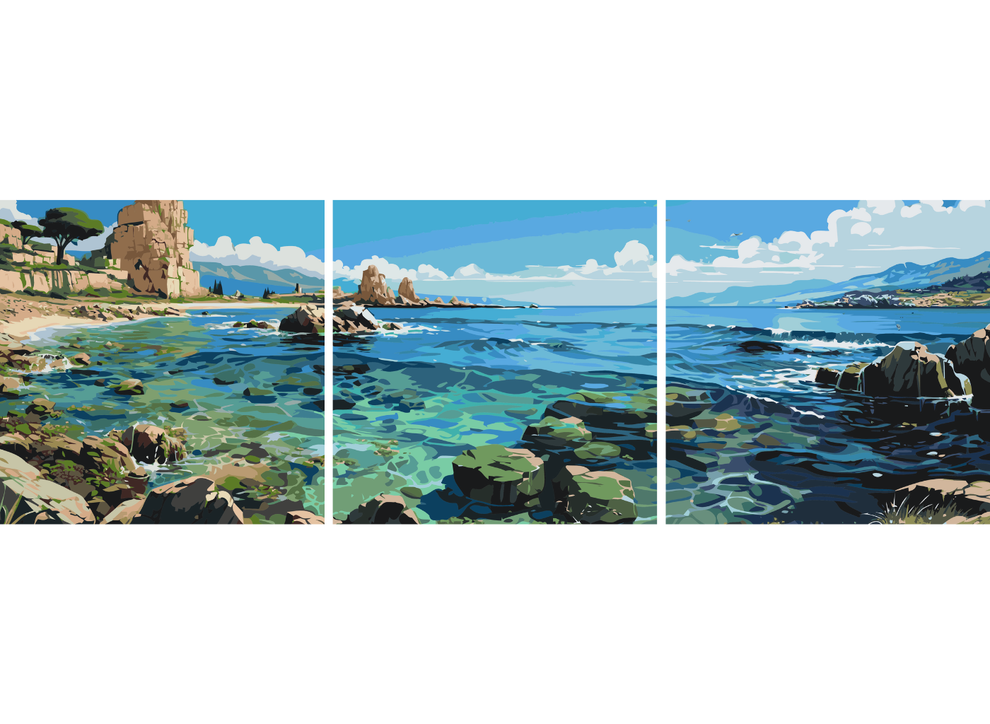 MALUJEŠ Malování podle čísel - SET KAMENITÁ PLÁŽ Rozměr: 50x50 cm, Rámování: vypnuté plátno na rám