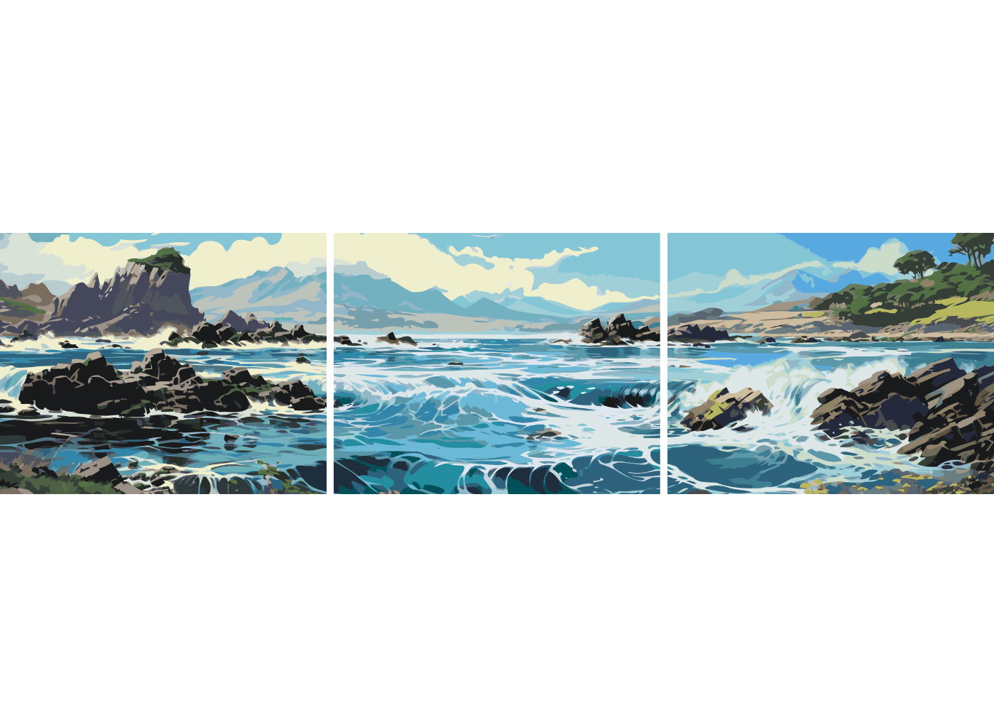 MALUJEŠ Malování podle čísel - SET MOŘE A KAMENITÉ SKÁLY Rozměr: 60x80 cm, Rámování: bez rámu a bez vypnutí plátna