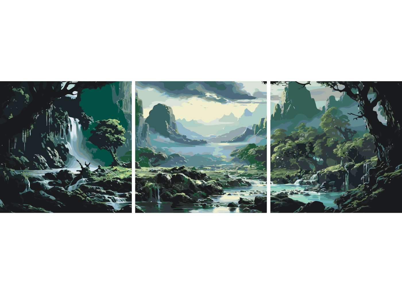 MALUJEŠ Malování podle čísel - SET VODOPÁDY V NEDOTČENÉ PŘÍRODĚ Rozměr: 50x50 cm, Rámování: vypnuté plátno na rám