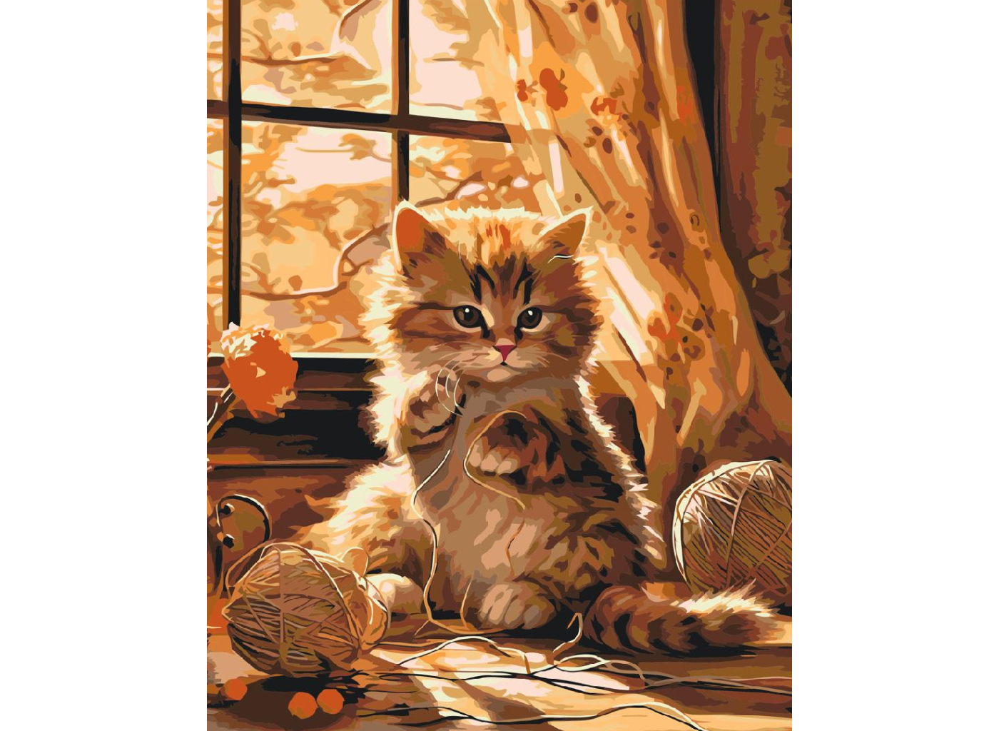 MALUJEŠ Malování podle čísel - AGNIESZKA MLECZEK - KOTĚ S KLUBÍČKEM Rozměr: 40x50 cm, Rámování: vypnuté plátno na rám