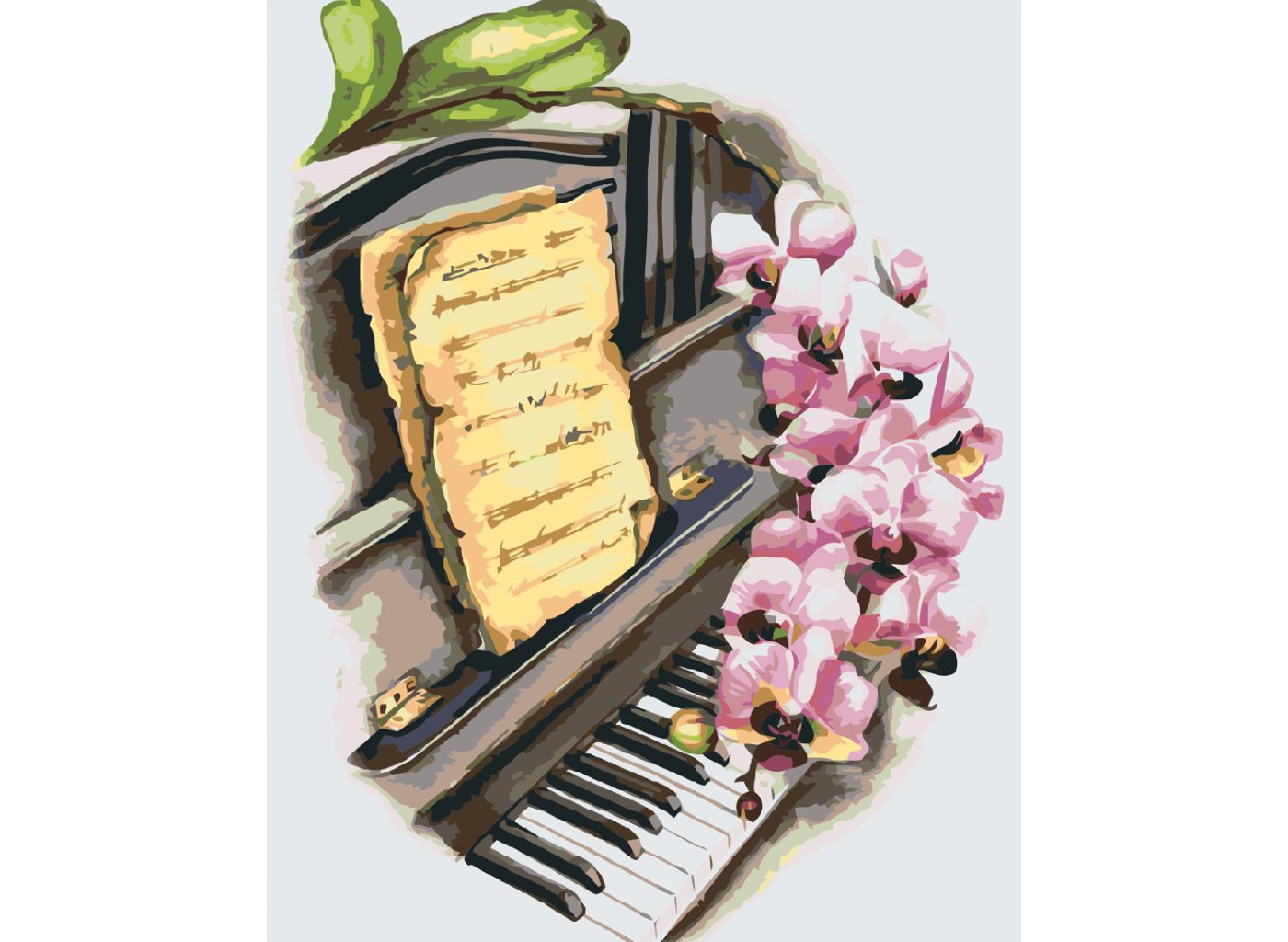 MALUJEŠ Malování podle čísel - ANNA´S ART - PIANO S ORCHIDEJÍ Rozměr: 80x100 cm, Rámování: vypnuté plátno na rám