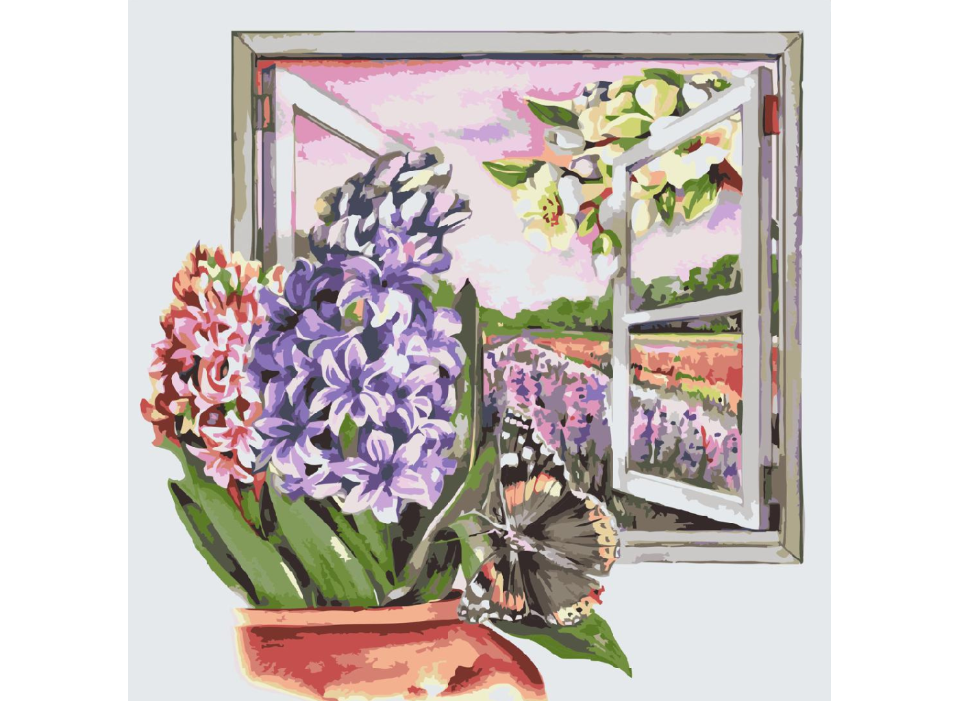 MALUJEŠ Malování podle čísel - ANNA´S ART - HYACINTY U OKNA Rozměr: 80x80 cm, Rámování: bez rámu a bez vypnutí plátna