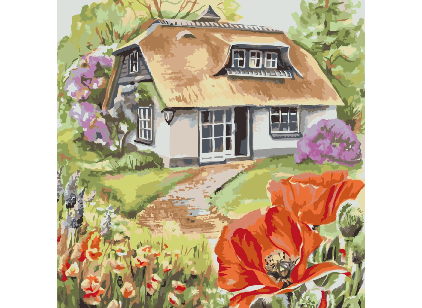 MALUJEŠ Malování podle čísel - ANNA´S ART - DOMEČEK S ROZKVETLOU ZAHRADOU Rozměr: 80x80 cm, Rámování: bez rámu a bez vypnutí plátna