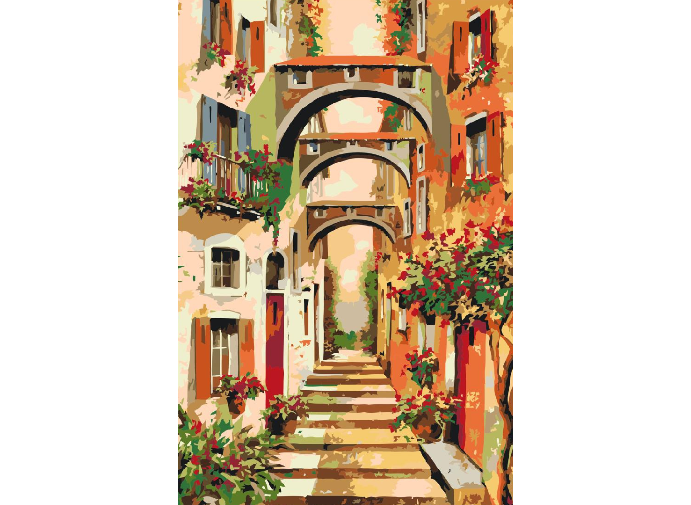 MALUJEŠ Malování podle čísel - GUIDO BORELLI - ITALSKÁ ULIČKA S OBLOUKY Rozměr: 40x60 cm, Rámování: bez rámu a bez vypnutí plátna