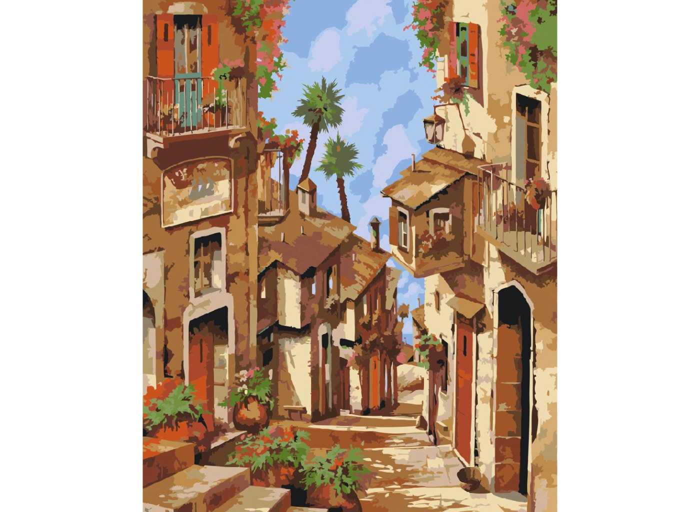 MALUJEŠ Malování podle čísel - GUIDO BORELLI - STRMÁ ITALSKÁ ULIČKA Rozměr: 60x80 cm, Rámování: vypnuté plátno na rám