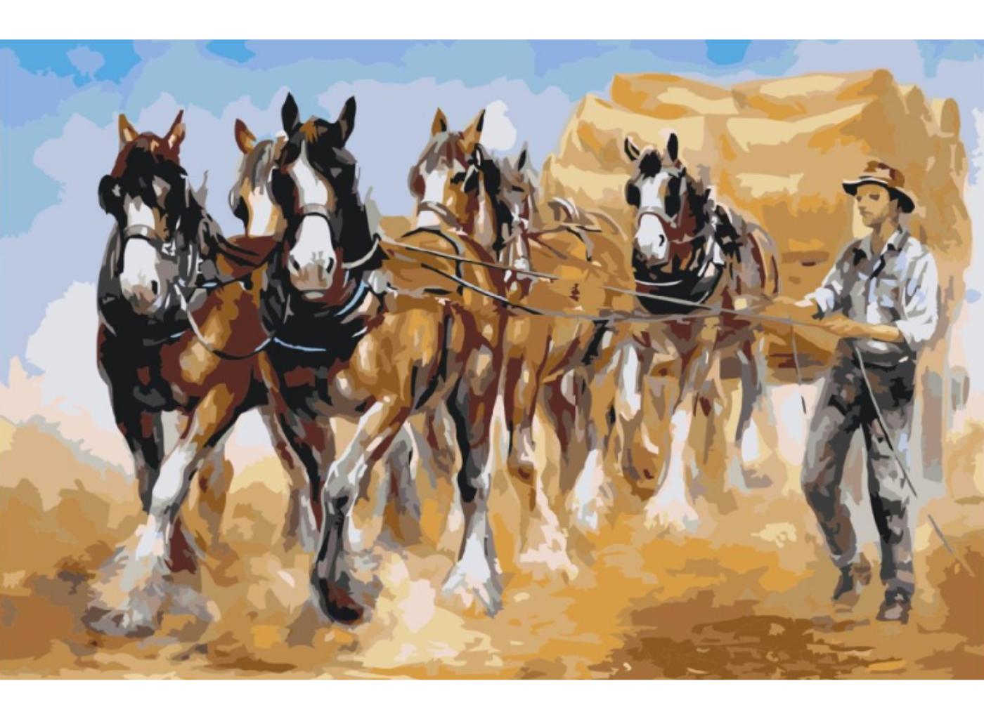 MALUJEŠ Malování podle čísel - ALMAR ZAADSTRA - KOŇSKÉ SPŘEŽENÍ Rozměr: 60x80 cm, Rámování: vypnuté plátno na rám