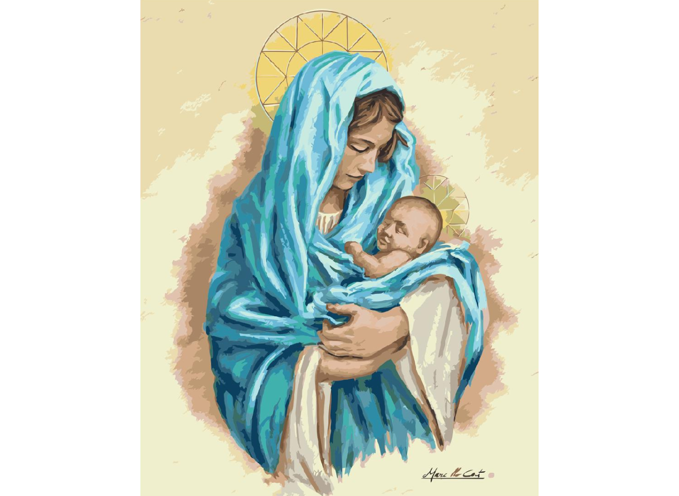 MALUJEŠ Malování podle čísel - MARCELLO CORTI - PANNA MARIE S DĚŤÁTKEM Rozměr: 60x80 cm, Rámování: vypnuté plátno na rám